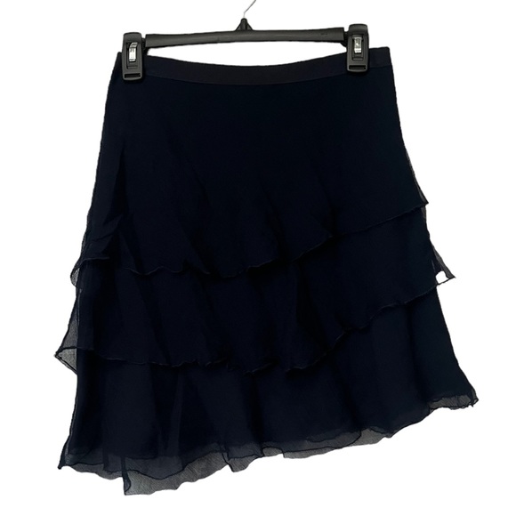 L’AGENCE Navy Silk Ruffle Skirt - Picture 13 of 14